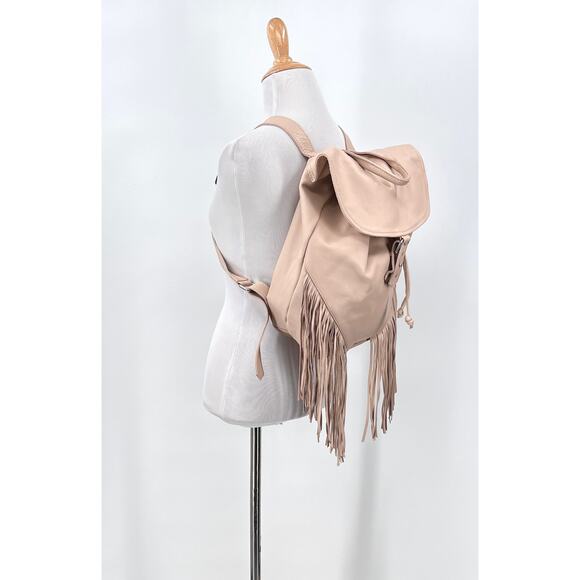 LED TO BELIEVE Daze Fringe Leather Backpack Cream Flap Drawstring Festival Boho main image 10